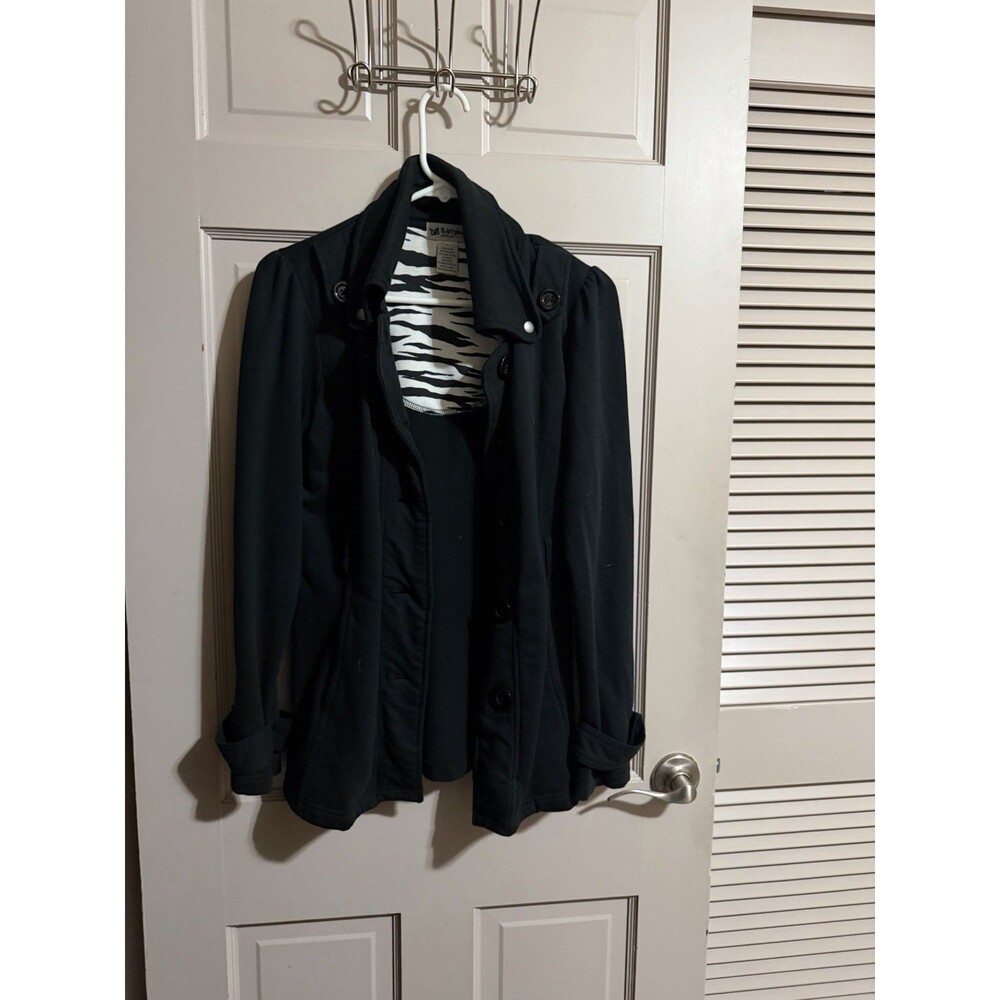 Women’s Self Esteem Button Up Pea Coat Black Size Small